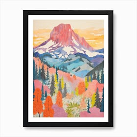 Mount Rainier United States 1 Colourful Mountain Illustration Art Print