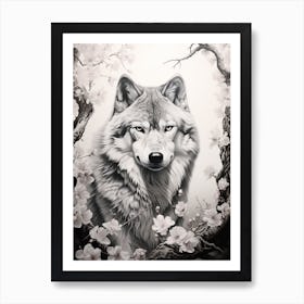 Honshu Wolf Chiaroscuro 2 Art Print