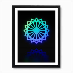 Neon Blue and Green Abstract Geometric Glyph on Black n.0057 Art Print