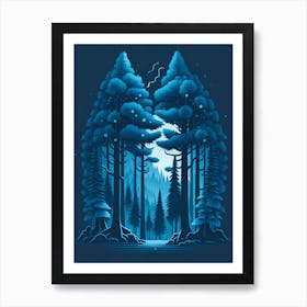 A Fantasy Forest At Night In Blue Theme 87 Art Print