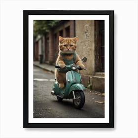 Cat On A Scooter Art Print