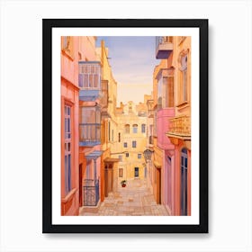 Valletta Malta 2 Vintage Pink Travel Illustration Art Print