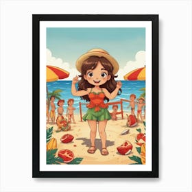 Cartoon Girl On The Beach Art Print