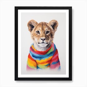 Baby Animal Wearing Sweater Lion 1 Art Print