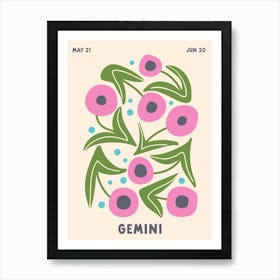 Gemini Print Zodiac Poster Astrology Wall Decor Flower Market Botanical Art Print