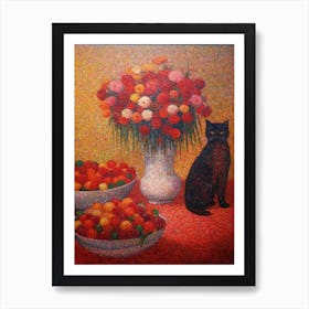 Carnation With A Cat 3 Pointillism Style Art Print