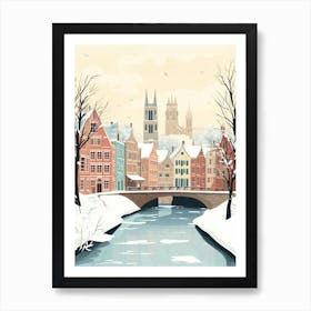 Vintage Winter Travel Illustration Bruges Belgium 8 Art Print