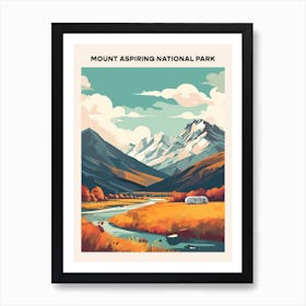 Mount Aspiring National Park Midcentury Travel Poster Art Print