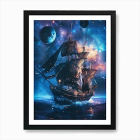 Fantasy Ship Floating in the Galaxy 15 Art Print