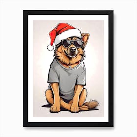 German Sherpherd Dog Christmas Hat Art Print