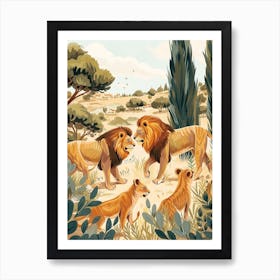 Barbary Lion Interaction Illustration 3 Art Print