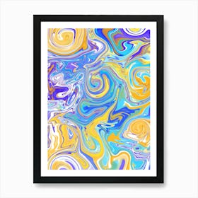 Blue and Yellow Swirly Fluid Art Abstract Poster Art Print