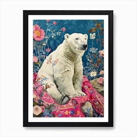 Floral Animal Painting Polar Bear 1 Art Print