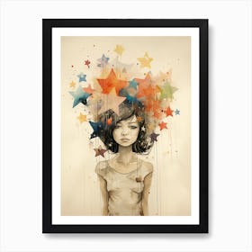 portrait of a woman illustration stars Art Print