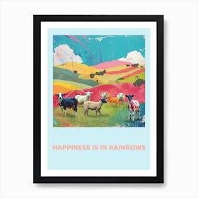 Happiness Is In Rainbows Farm Animal Poster Art Print