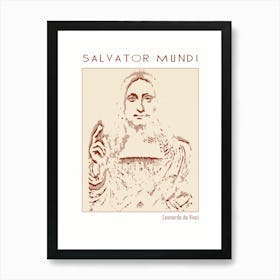 Line Art Minimalist – Salvator Mundi – Leonardo Da Vinci – Classic Painting 1 Affiche