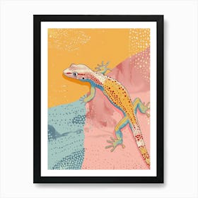 Coral Tokay Gecko Abstract Modern Illustration 1 Art Print