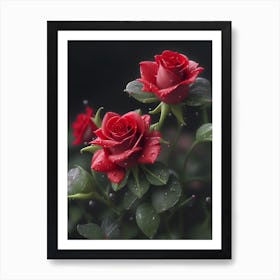 Red Roses At Rainy With Water Droplets Vertical Composition 87 Art Print