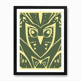 Abstract Owl Dark Green And Yellow 2 Art Print