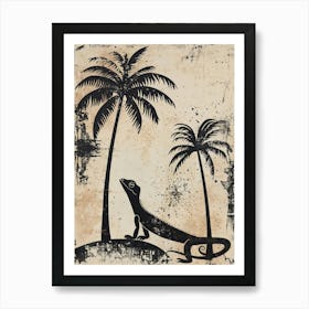 Chameleon In The Palm Trees Block Print 2 Art Print