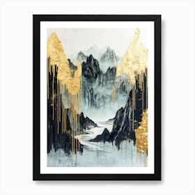 Blue Ridge Golden Peaks - Geometric Gold Art Print