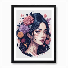 Asian Girl With Flowers Art Print