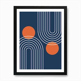 Mid Century Modern Geometric B20 In Navy Blue And Orange (Rainbow And Sun Abstract) 01 Art Print