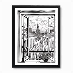 Window View Of Copenhagen Denmark   Black And White Colouring Pages Line Art 2 Art Print