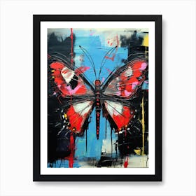 Butterfly red, blue and black in Basquiat's Style Art Print