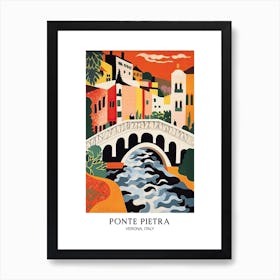 Ponte Pietra, Verona, Italy Colourful 1 Travel Poster Art Print