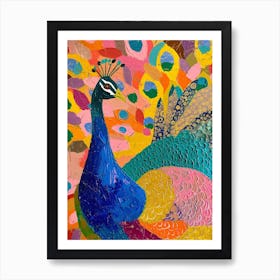 Peacock & Feathers Colourful Portrait 2 Art Print