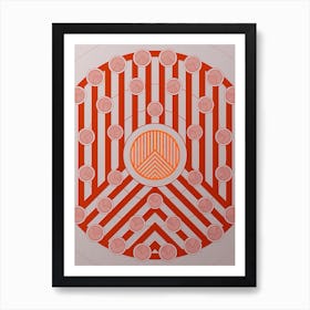 Geometric Glyph Abstract Circle Array in Tomato Red n.0016 Art Print