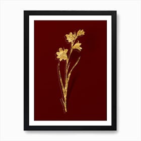 Vintage Painted Lady Botanical in Gold on Red n.0069 Art Print