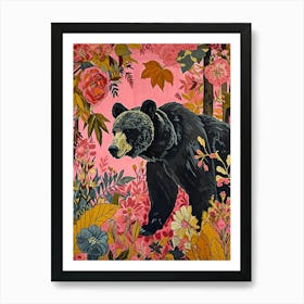 Floral Animal Painting Grizzly Bear 3 Art Print