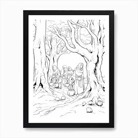 The Dark Forest (Snow White And The Seven Dwarfs) Fantasy Inspired Line Art 3 Art Print