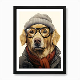 Golden Retriever Dog Wearing Glasses Art Print