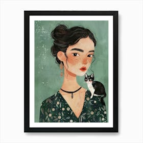 Asian Girl With Cat 2 Art Print