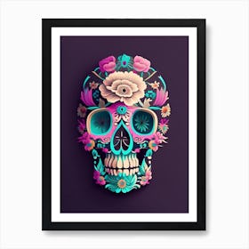 Skull With Floral Patterns Pastel 2 Mexican Art Print
