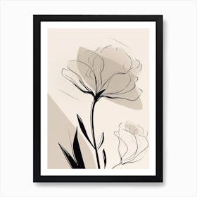 Gladioli Line Art Flowers Illustration Neutral 11 Art Print