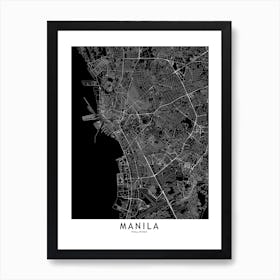 Manila Black And White Map Art Print