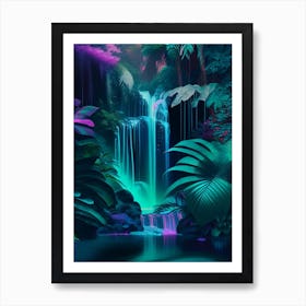 Waterfalls In A Jungle, Waterscape Holographic 3 Art Print