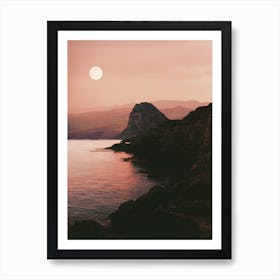 Rocky Coast With The Moon And The Sea Art Print