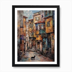 Painting Of Istanbul With A Cat In The Style Of Gustav Klimt 3 Art Print