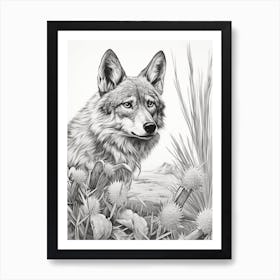 Gray Wolf Vintage Drawing 1 Art Print