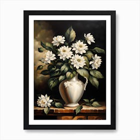 Vintage vase and white flowers Oil Painting Art Print