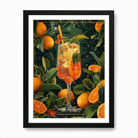 Cocktail With Oranges And Leaves 1 Art Print