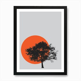 Abstract Shapes and Tree Print Grey Art Print