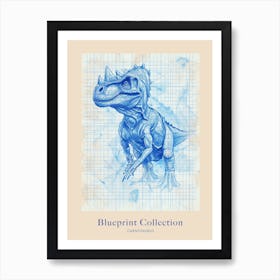 Carnotaurus Dinosaur Blue Print Sketch 1 Poster Art Print