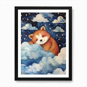 Baby Red Panda 1 Sleeping In The Clouds Art Print