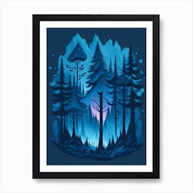 A Fantasy Forest At Night In Blue Theme 35 Art Print